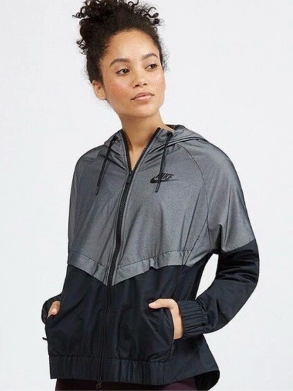 Nike Women's Two-Tone Hooded Windbreaker Jacket - Dark Gray/Charcoal Sz S